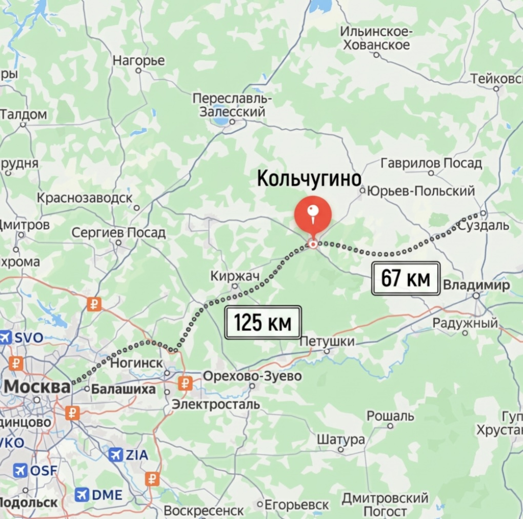 Кольчугино в Золотом кольце — 120 км от Москвы и 67 км от Суздаля, рядом с Обухово